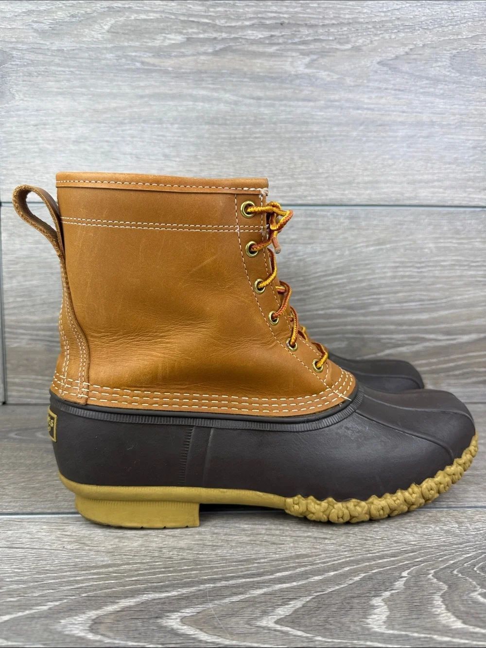 LL Bean Bean Boots Mens Sz 10W Gore-Tex Tan Leather 8” Lace Up 6-Eye Duck Boots